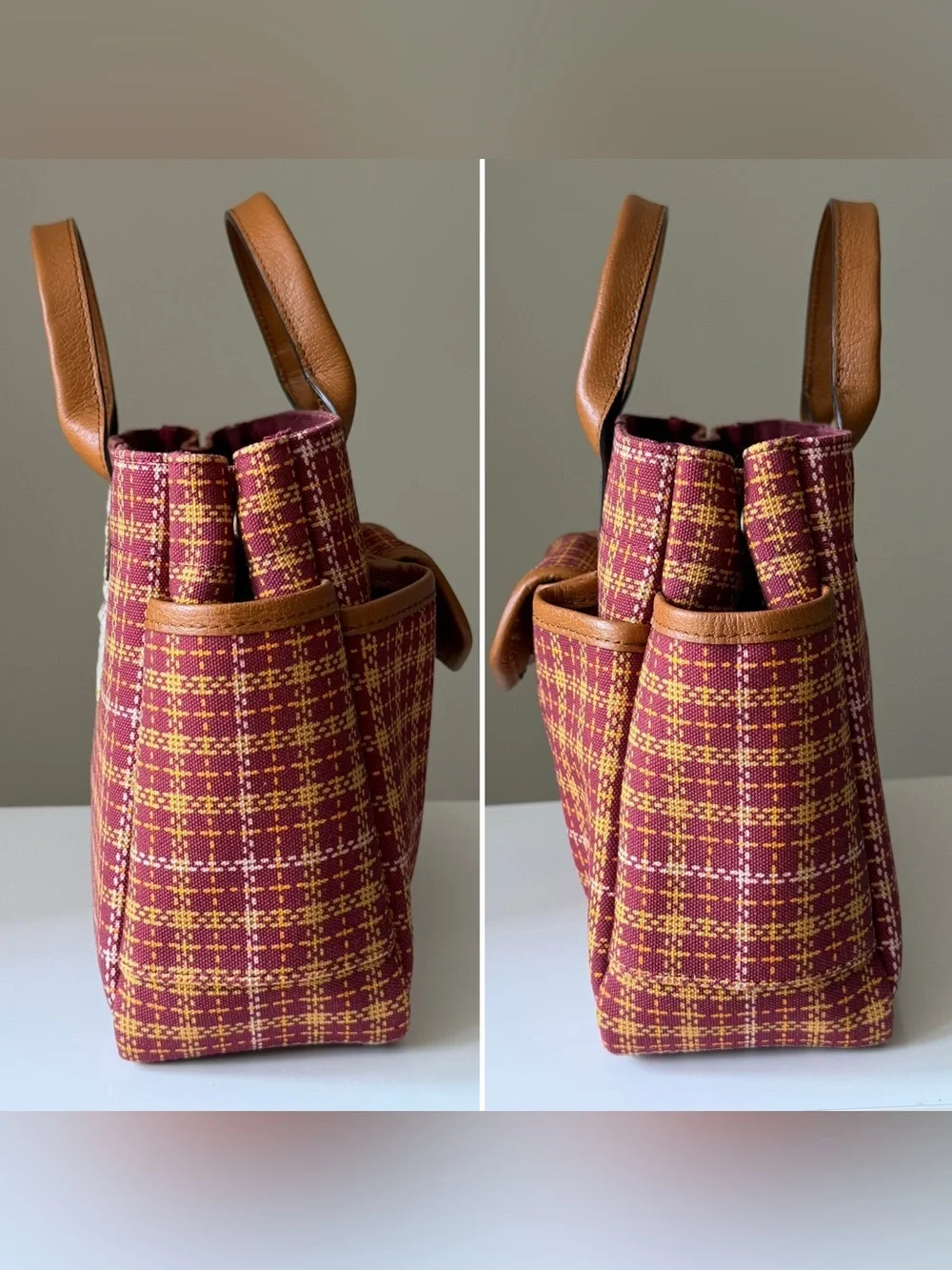 Gucci Check Tote Bag Bordeaux Plaid Leather - style 628159